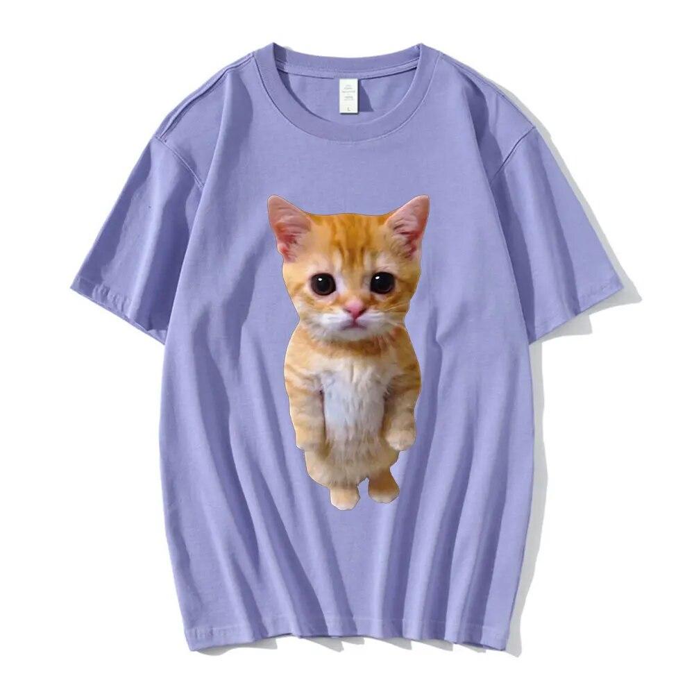 El Gato Meme Sad Crying Cat Munchkin Kitty Meme Модная футболка с рисунком Модные футболки с короткими рукавами Унисекс Негабаритная уличная одежда