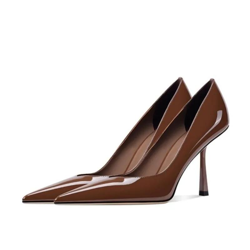 Женские туфли на высоком каблуке стилет из лакированной кожи, знаменитые в интернете, с острым носком, больших и маленьких размеров, профессиональная обувь
