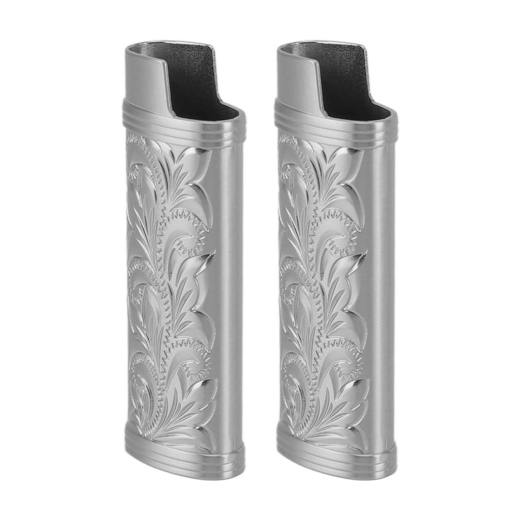 2Pcs Lighter Case Zinc Alloy Lighter Storage Container Floral Pattern for Outdoor Camping Hiking