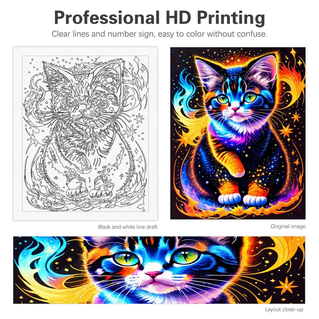 Frame Diy Painting By Numbers For Adults Kits Colorful Cat Handmade Animals Starter Kit For Home Decors 40x50cm
