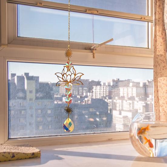Ловец солнца в форме лотоса, подвесное украшение в виде призмы, создатель радуги, оконный ловец солнца с подвеской в виде капли воды для спальни на балконе
