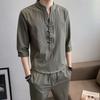 Three-quarter Sleeve T-shirt Suit Men's Plus Size Chinese Style Loose Top Youth Thin Summer T-shirt Two-piece Suit
