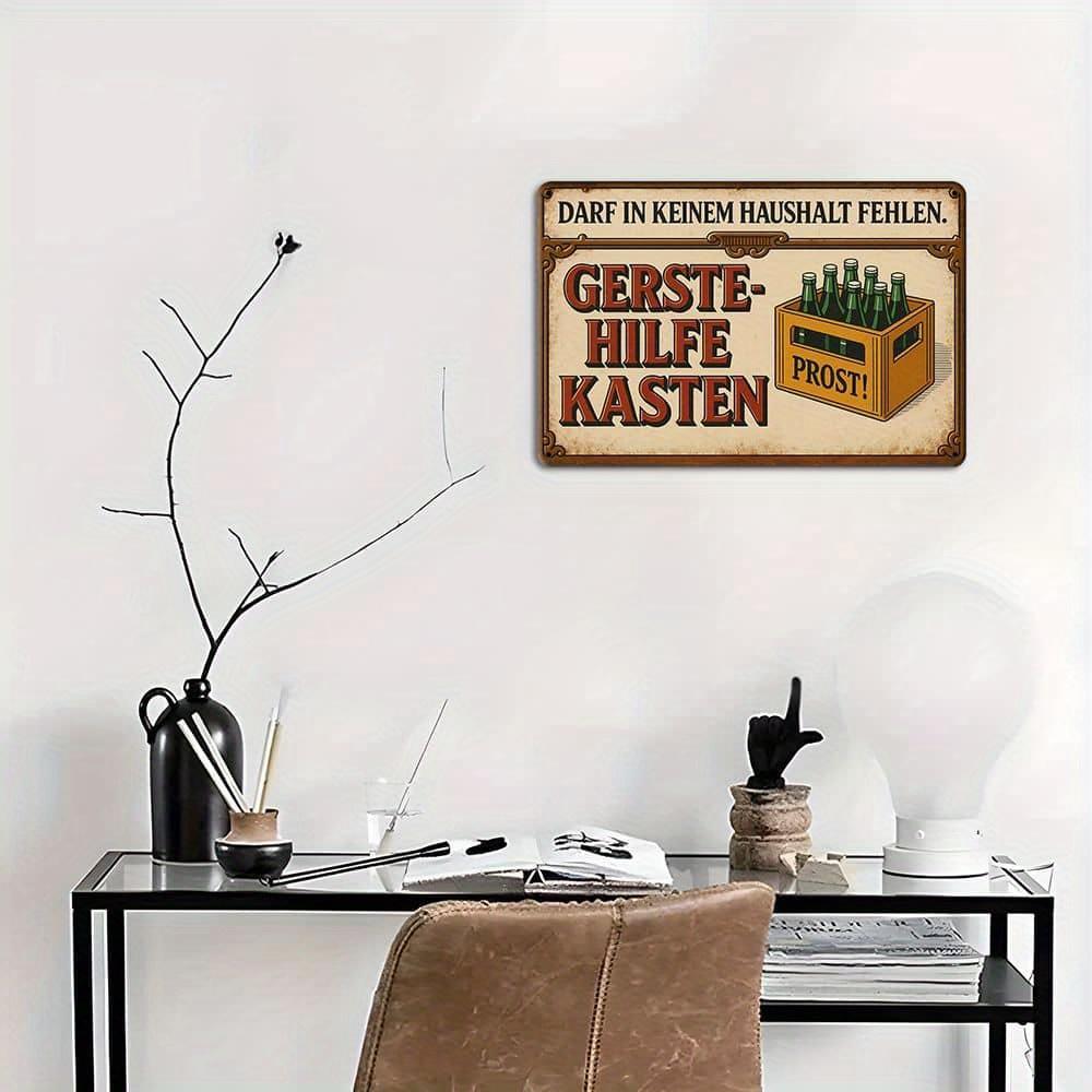 German Beer Crate Sign - "Darf In Keinem Haushalt Fehlen" Vintage Metal Decor for Pub & Man Cave