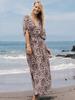 Leopard Print Women's V-neck Long Dress Tunic Kaftan Bikini Cover Up Robe Soft Classy Versatile Swimsuit Cover-up Outfits Q1128