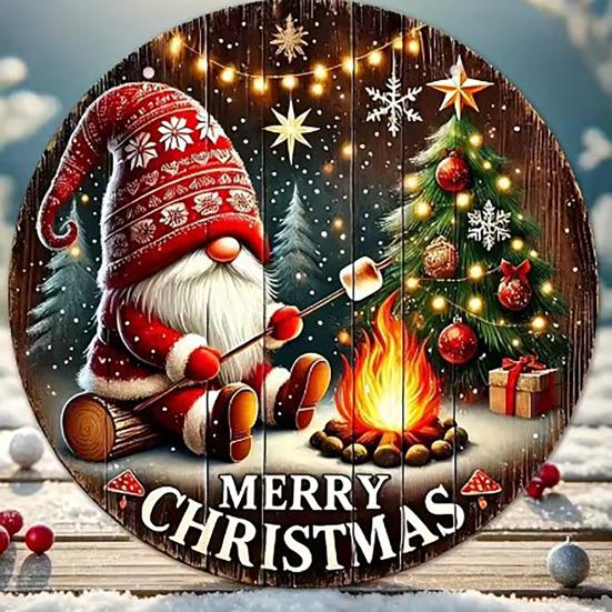 Круглая Рождественская Деревянная Вывеска-Венок Праздничный Настенный Декор для Внутренней Двери и Праздничного Домашнего Дисплея Натуральная Изготовленная Вывеска