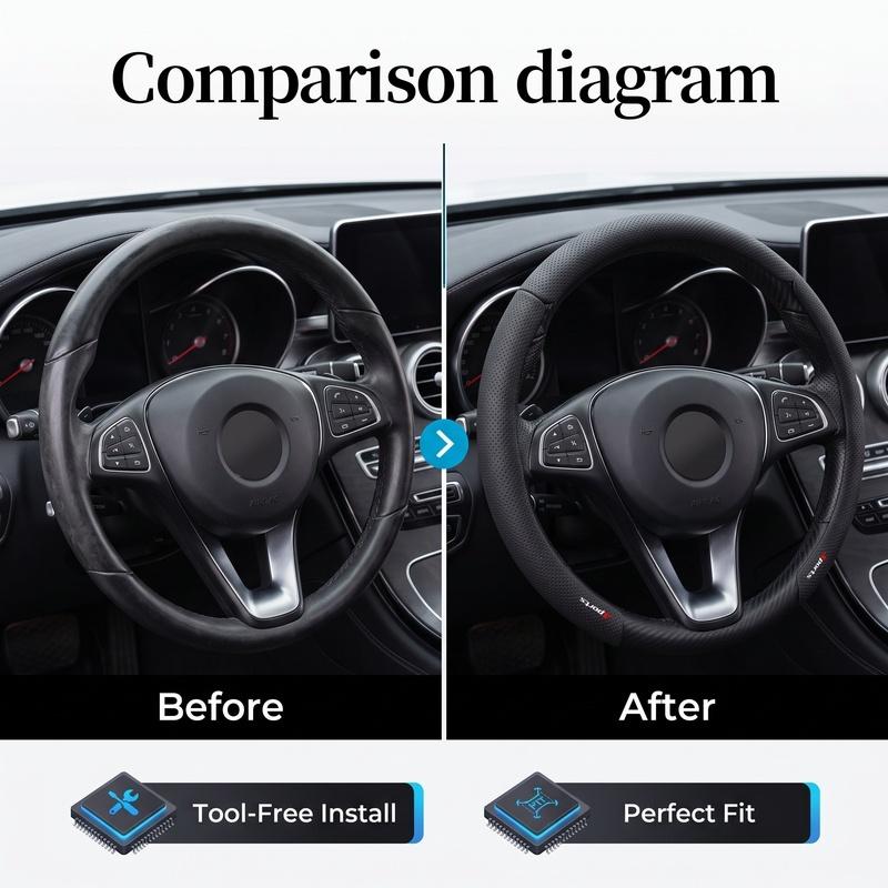 SportsThree-piece black perforated segmented steering wheel cover for car steering wheel Anti-slip half-cover steering wheel gr