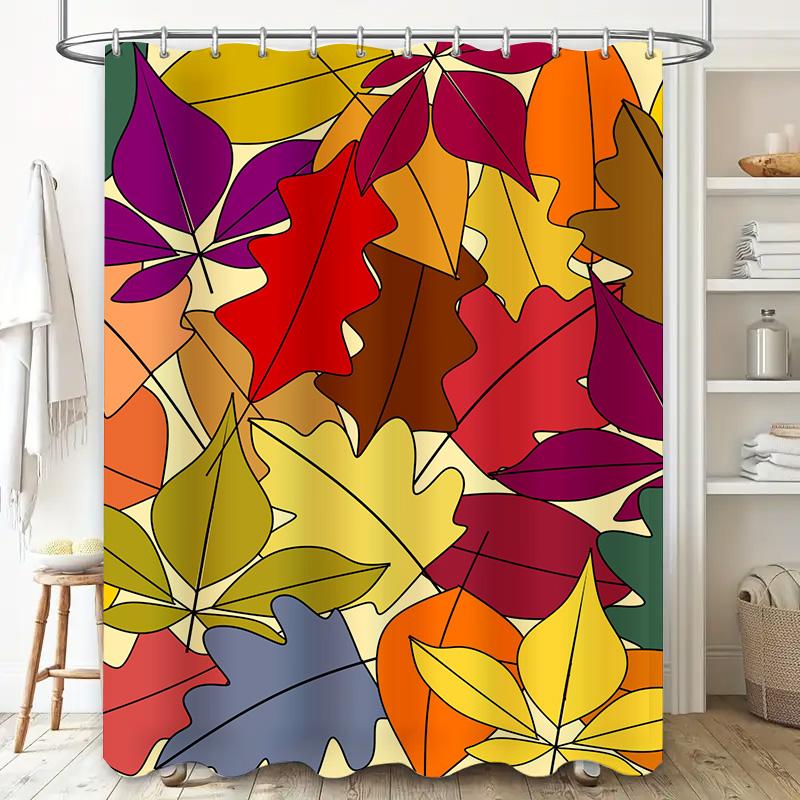 Красочная осенняя листва Занавеска для душа Современный декор для ванной комнаты с водостойкой тканью с 3D-принтом Идеально подходит для осеннего улучшения дома