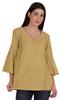 Bell Sleeve Cotton Tunic For Womens V-neck Plain Summer Schiffli Top