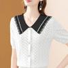Вязаный топ из ледяного шелка, женский летний новый кукольный воротник с гвоздями и бусинами, ажурная тонкая рубашка S-3XL