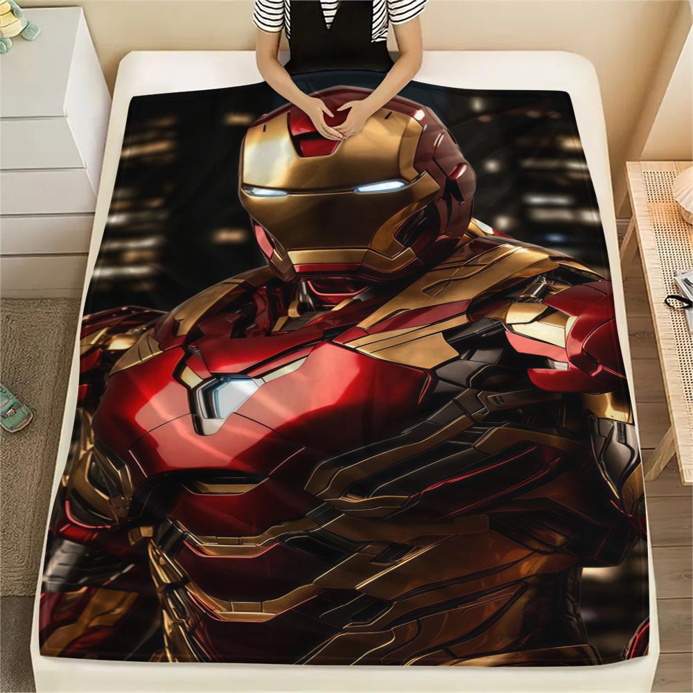 Iron Man Poster Print Flannel Blanket, Comfortable Warm for Sofa Bed Chair, Versatile for Picnic -HYQ35