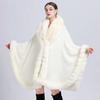 Women Fur Ponchos Coat Cardigan Elegant Casual Fur Collar Shawl Cloak Woolen Coat for Home Oversize Batwing Sleeve Tassel Fashion