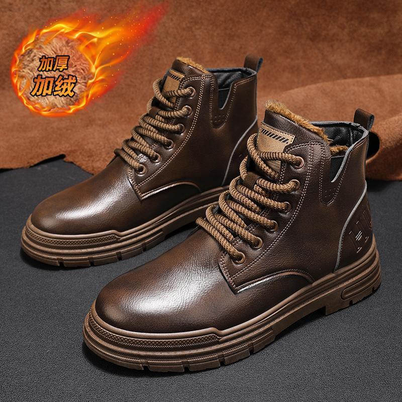 2026 new Martin boots men's winter velvet thermal leather shoes medium and high top short boots outdoor thick-soled tooling boots