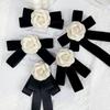 Camellia Flower Brooches Balck Bow Lapel Pins For Women Corsage Shirt Scarf Buckle Badge Accessories