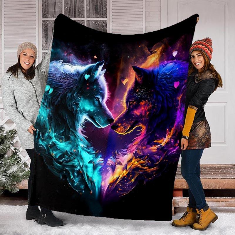1pc Wolf Printing Lightweight Flannel Blanket, Comfortable and Warm Blanket, for Camping Sofa Bed and Couch Office, Gift Blankets in
