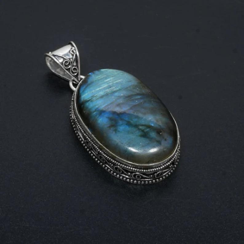 Натуральный Синий Яркий Лабрадорит Драгоценный Камень Ручной Работы Стерлингового Серебра 925 Ювелирные Изделия Кулон Натуральный Синий Лабрадорит Драгоценный Камень Ювелирные Изделия Для Подарков