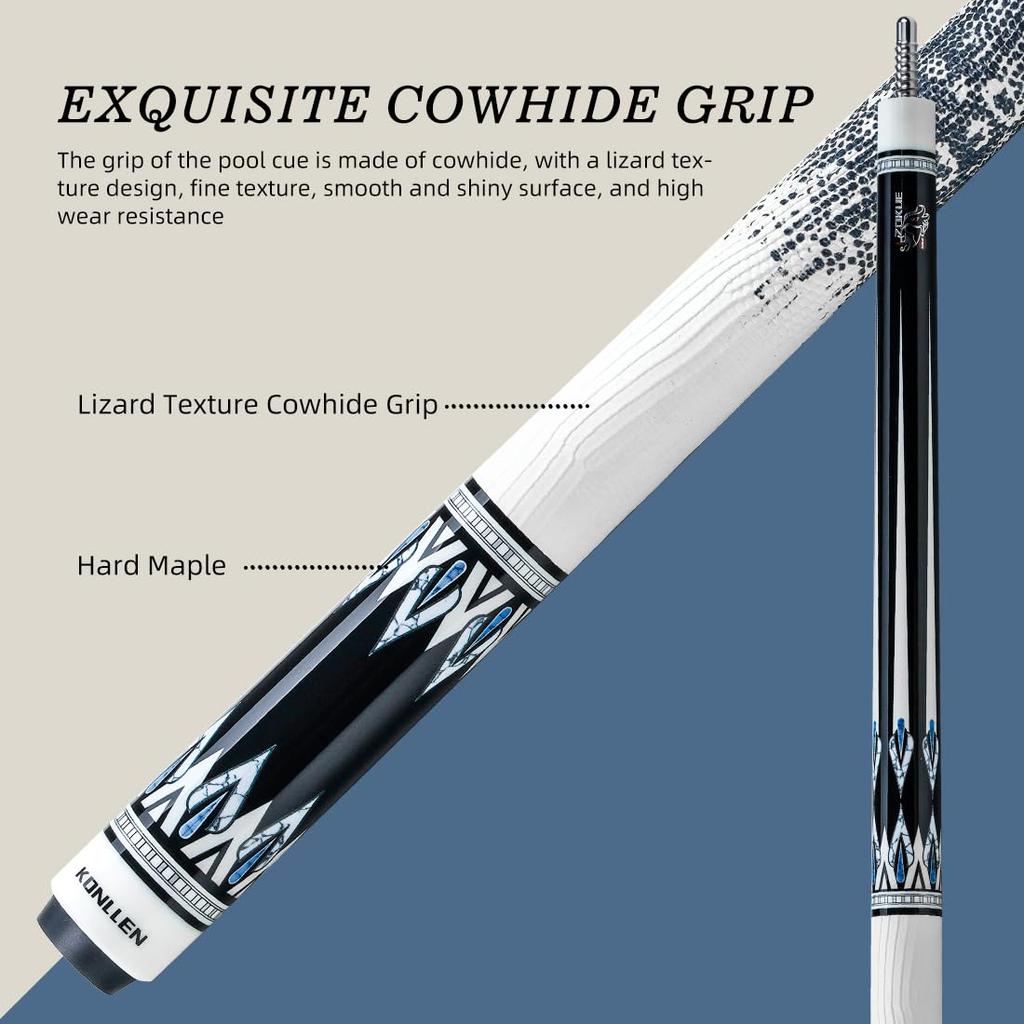 KONLLEN Pool Cue Stick 147cm Billiard Cue Stick Cue Head XTC Ferrule Extension Cue Bag 10.5mm, 11.5mm, 12.5mm