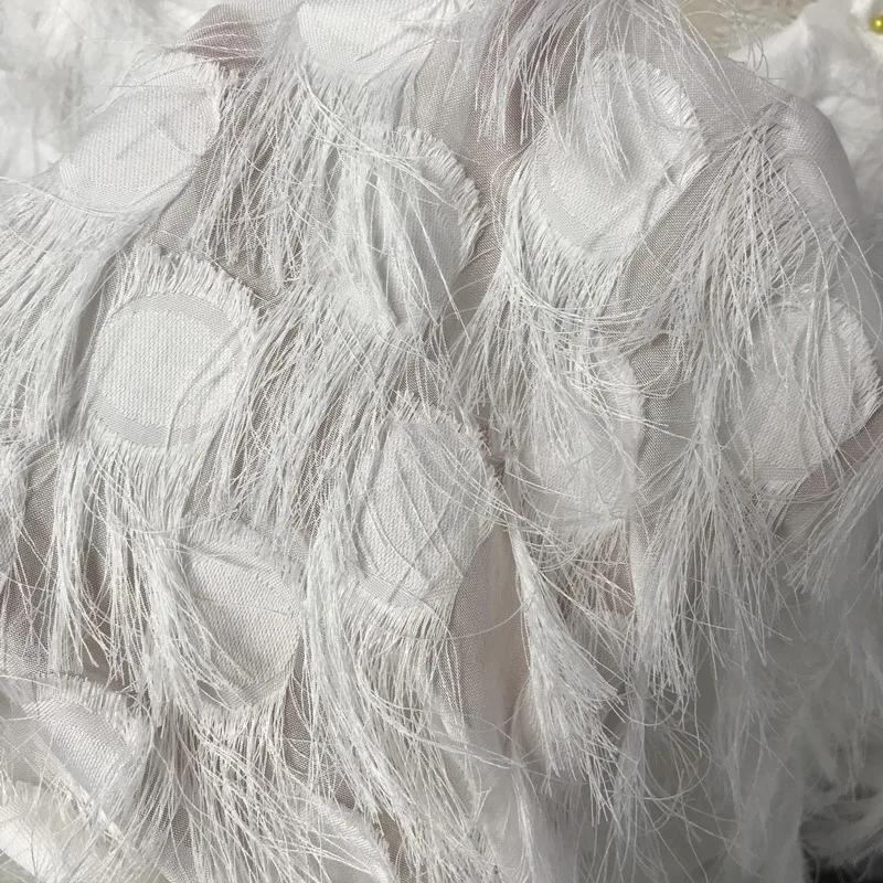 50x140 см Шифоновая ткань с бахромой из перьев 3D Жаккардовая сетка для шитья Ткань для DIY Одежды Топ Плащ Материал Фон Декоративный
