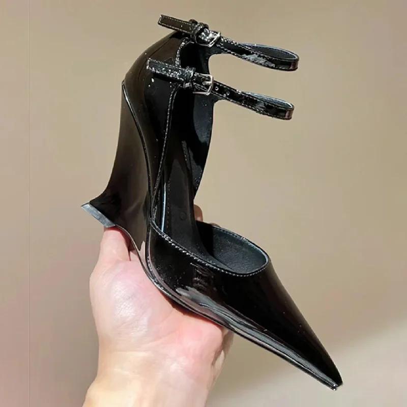 Red Cherry Wedge High Heels 2025 Pointed Toe Sexy Fashion Pumps Old Money Shoes For Women Ladies