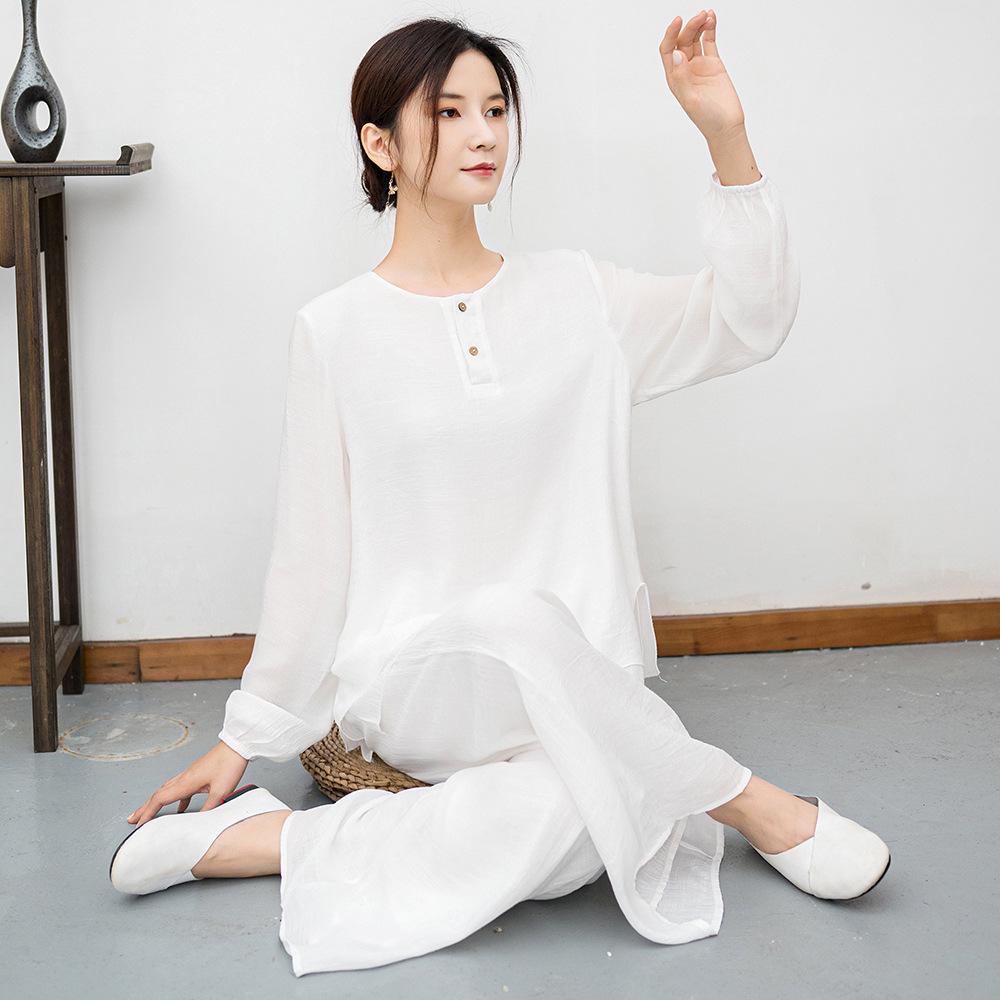 2025 Ethnic Cotton Linen Zen Meditation & Tea Suit: Chinese-Style Tai Chi Two-Piece Women's Set