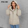 PINK CHIC 2024 Новая женская зимняя короткая куртка Зимнее толстое хлопковое пальто с капюшоном Женское свободное пуховое пальто W9073