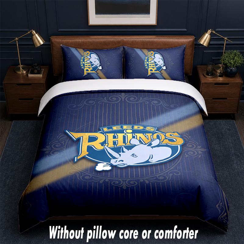 Leeds Rhinos Design Bed Bedding Set 1 Duvet Cover + 2 Pillowcases Soft Breathable Household Bed Linens