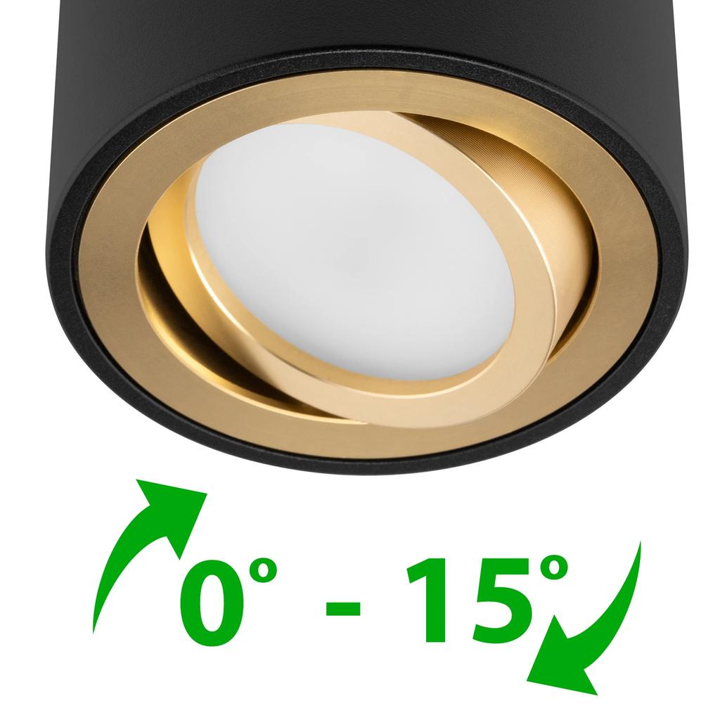 Surface-Mounted Halogen Spot Luminaire, Movable, Amat-S Insert, Round, Black-Gold