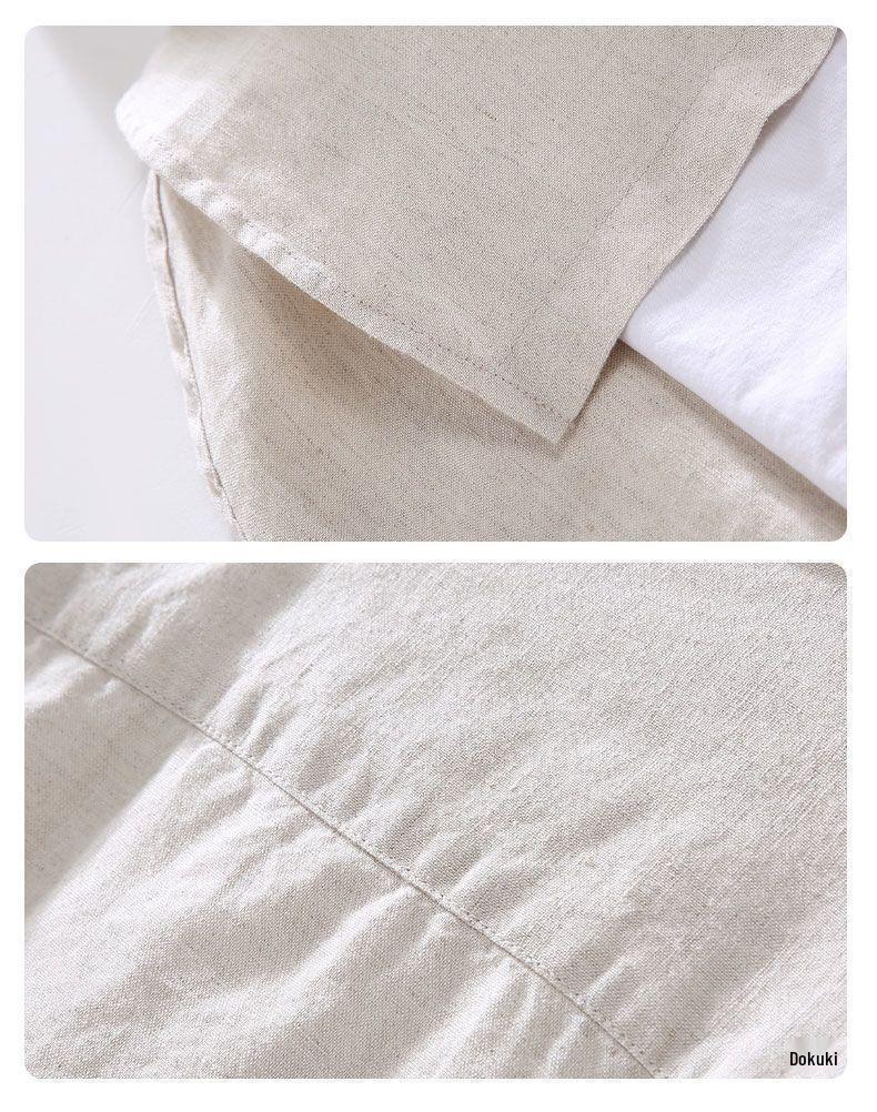 Men's Casual Long-Sleeve White Linen Shirt - Lightweight, Trendy Spring/Summer Top
