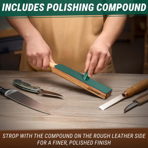 BeaverCraft LS6P1 Leather Strop Kit with Sharpening Abrasives, Knife Stropping Block, 35.5 Cm, Knife Sharpener, Leather Strop for Knife Stropping Kit