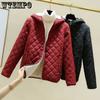 Lingge Cotton Coat Women's Lambswool Jacket Autumn and Winter Korean with Thick Cotton Casual Jacket Hooded Solid Color Cotton Suit