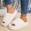 Fashion Faux Fur Keep Warm Slippers Women Winter Open Toe Thick Bottom Plush Slippers Woman Comfort Soft Non-Slip House Cotton Shoes
