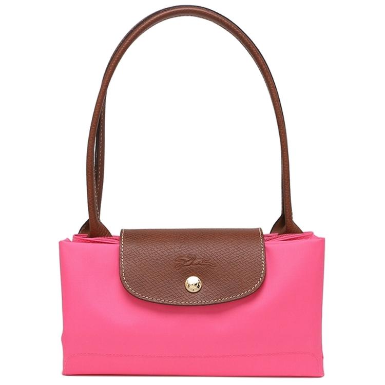 Longchamp Le Pliage 28 Застежка-молния на пуговице Длинная ручка Кожаная сумка-тоут на плечо 'Пельмень' Маленькая женская сумка-тоут Розовый 2605089P73