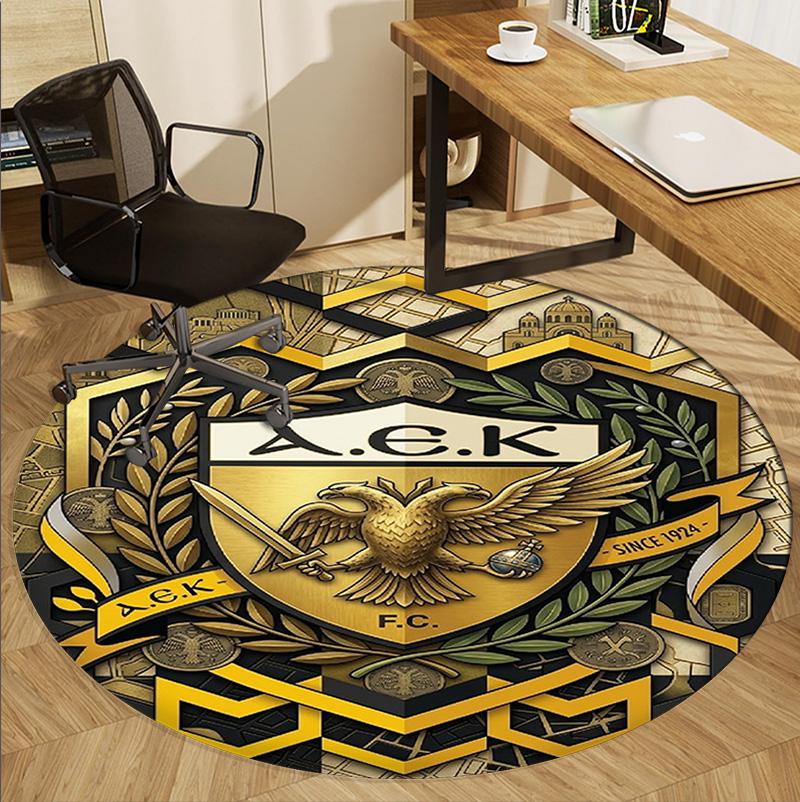 AEK Athens FC Pattern Round Rug, Indoor/Outdoor Mat, for Picnic, Gameroom, Bedroom, Office, Living Room, Home Decor Carpet, Birthday Gift