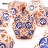 7 Pcs  Copper Blue Metal Dice Circular Hollow Metal Polyhedral Dice Set Suitable for Role-Playing RPG  Board Game Card Game