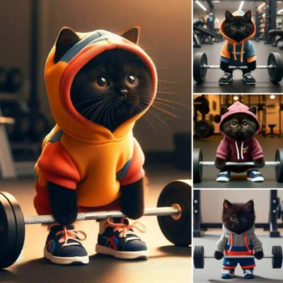 Фигурка кота-тяжеловеса, фитнес-мультяшный котенок, статуэтка из смолы, скульптура для дома, офиса, книжной полки, украшения для рабочего стола, подарок на день рождения