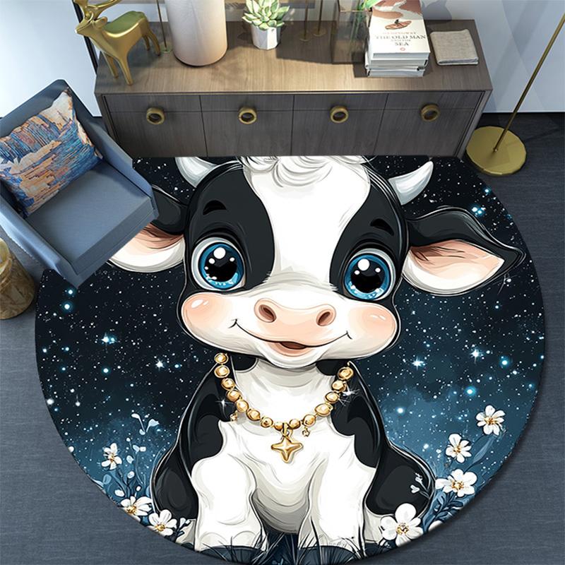 Cute Cow Round Area Rug,Carpet Rug for Living Room Bedroom Sofa Playroom Decor,Non-slip Floor Mat