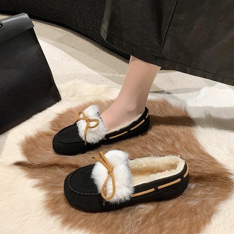 Новый стиль обуви дуду универсален, с плоской толстой подошвой и пушистой хлопковой обувью для женщин