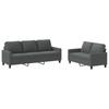 2 Piece Sofa Set with Cushions Dark Grey Fabric