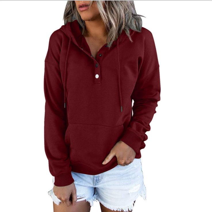 European and N Women's Long-sleeved Loose Casual Hooded Drawstring Pocket Hoodie