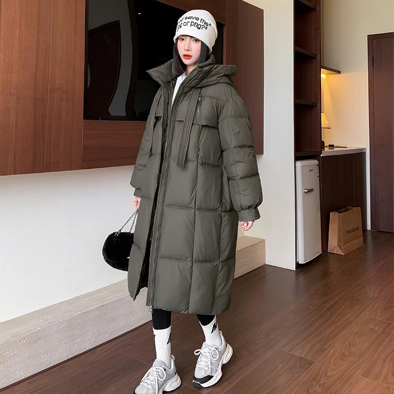 Европейская станция утолщенная пуховая хлопковая куртка женская длинная до колена корейская свободная стеганая куртка новинка на зиму 2025