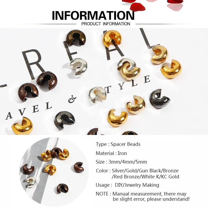 Изысканная пробка для ювелирных аксессуаров своими руками, круглые бусины-разделители, диаметр 3, 4, 5 мм, 100 шт./лот, крышки для концевых бусин с фурнитурой, популярные ручные аксессуары