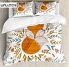 Cartoon Fox Duvet Cover King Size,Baby Fox Sleeping In A Floral Circle Image Print Bedding Set Kids Animal Polyester Quilt Cover
