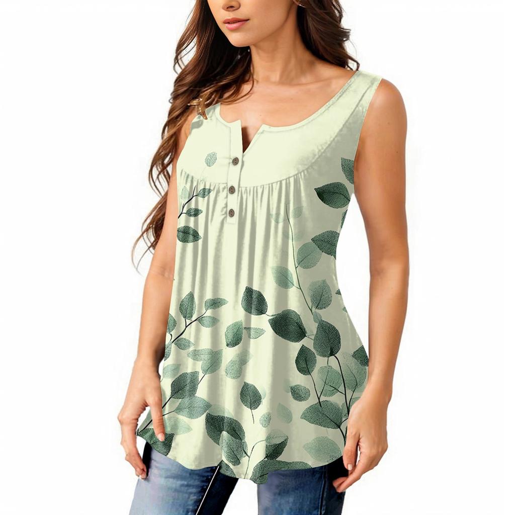 Женская мода плиссированная безрукавка повседневная футболка жилет топ на пуговицах