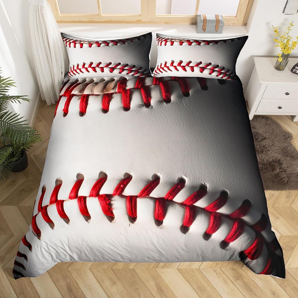 3D Sports Baseball Duvet Cover Set Teen Boys Men Decor Bedding Sets with Pillowcases Sport Baseball Themed Comforter Cover Set