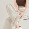 High Waist Cotton Linen Full Length Pants Women Elegant Straight Wide Leg Trouser Female Solid Color Streetwear Pant