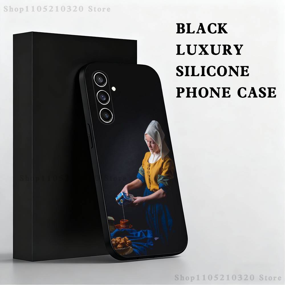 Чехол для телефона с рисунком девушки Арт В-Картина Вермеера для Samsung S 25,24,23,22,30,21,10,9,Ultra,Plus,Lite,FE,4,5 G Черный Мягкий Чехол