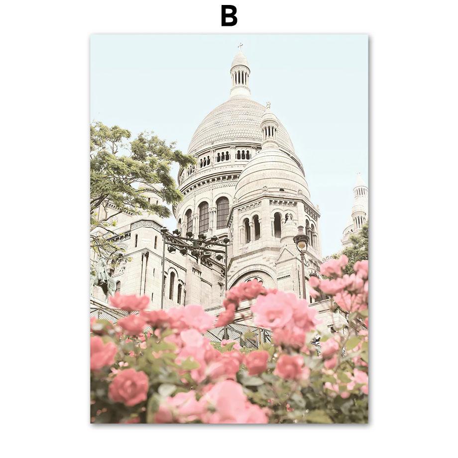 Nordic Posters And Prints Paris Small Town Pink Flower Car Umbrella Wall Art Canvas Painting Wall Pictures For Living Room Decor