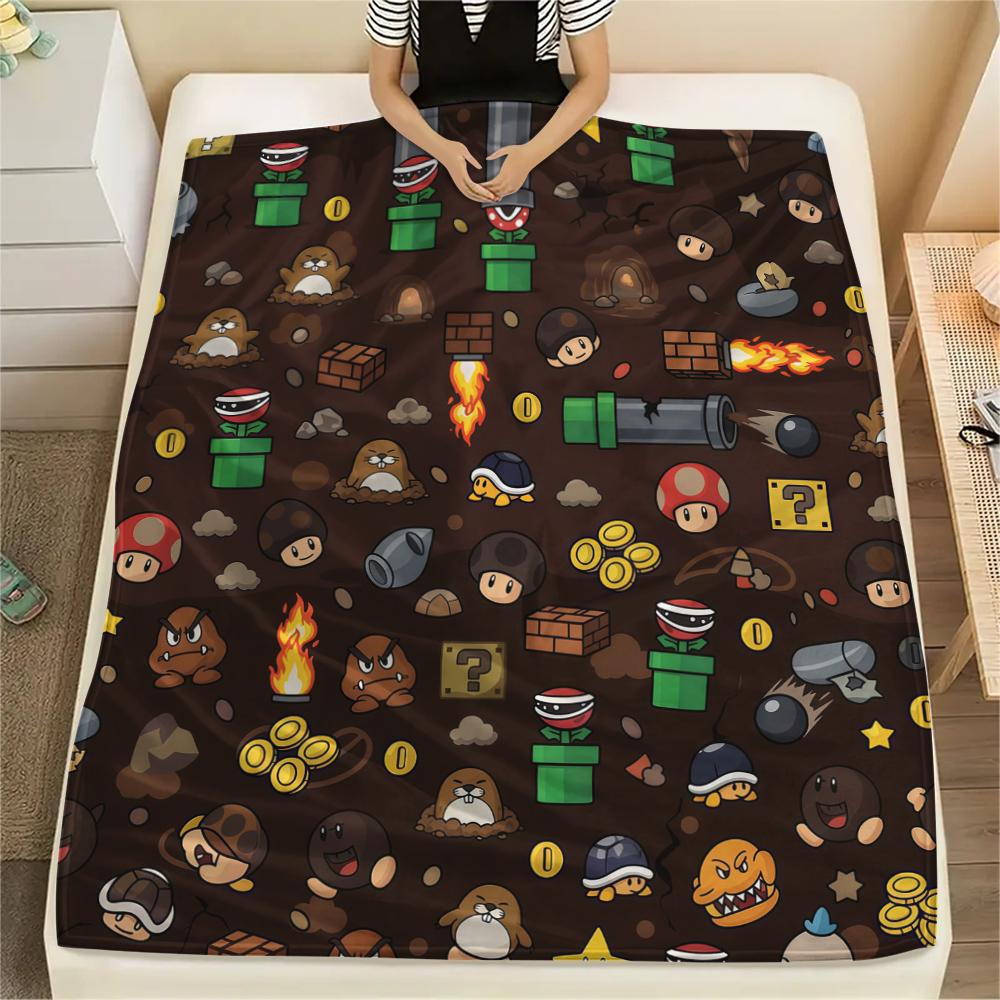 Super Mario Flannel Blanket Print, Warm Soft for Sofa Bed Chair, Perfect for Travel Picnic Bedroom -HE61