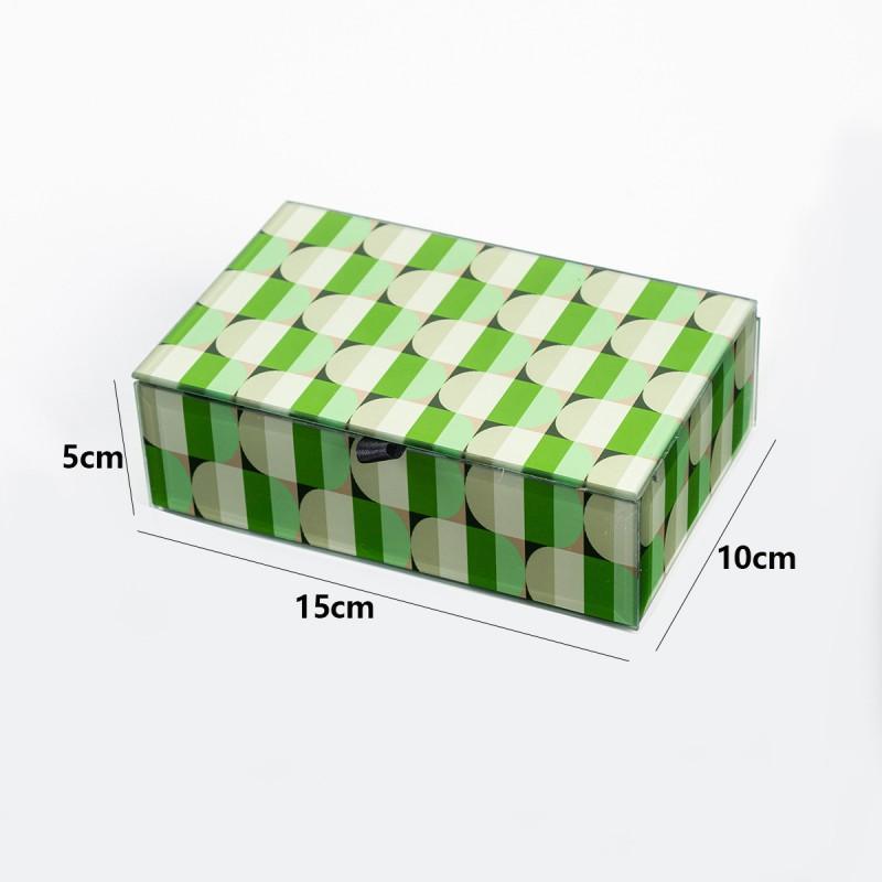 Olive Green Plaid Glass Jewelry Box With Flip Lid Desktop Organizer Earrings Rings Necklaces
