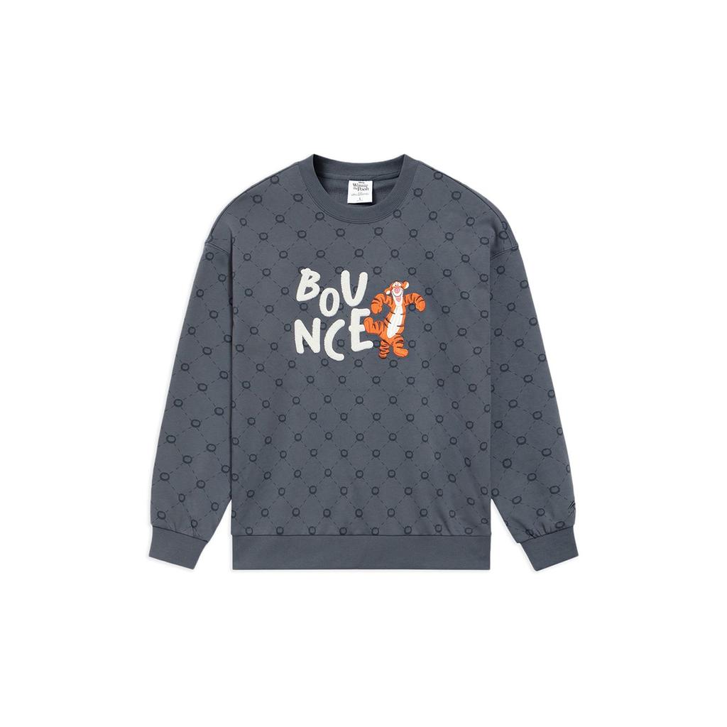 Li-Ning Пуловер с принтом тигра X Disney, свитшот с круглым вырезом, топы унисекс, темно-серый AWDS557-3