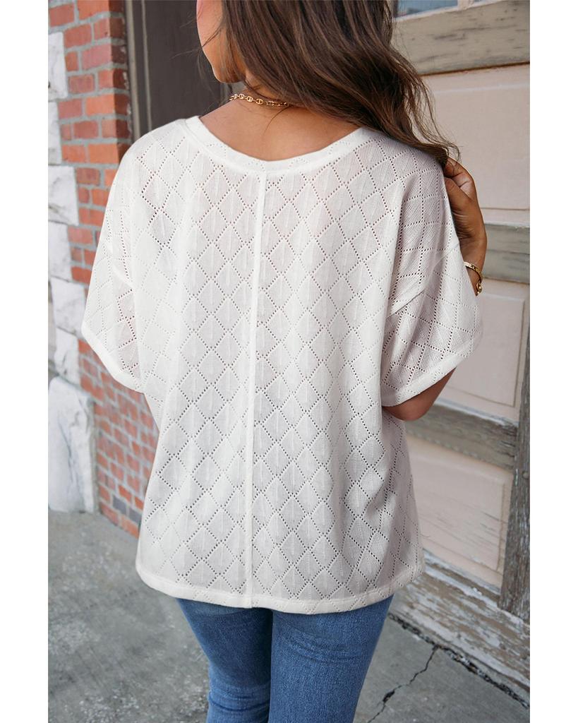Azura Exchange White V Neck Knitted Flowy Blouse